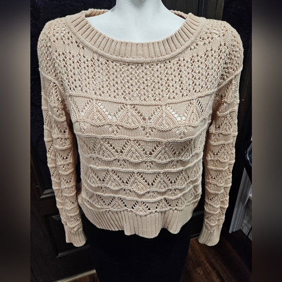 FOREVER 21 KNIT CROP SWEATER. Beige Brown Tan Cream. Vintage, Bohemian, Y2k - Picture 2 of 5